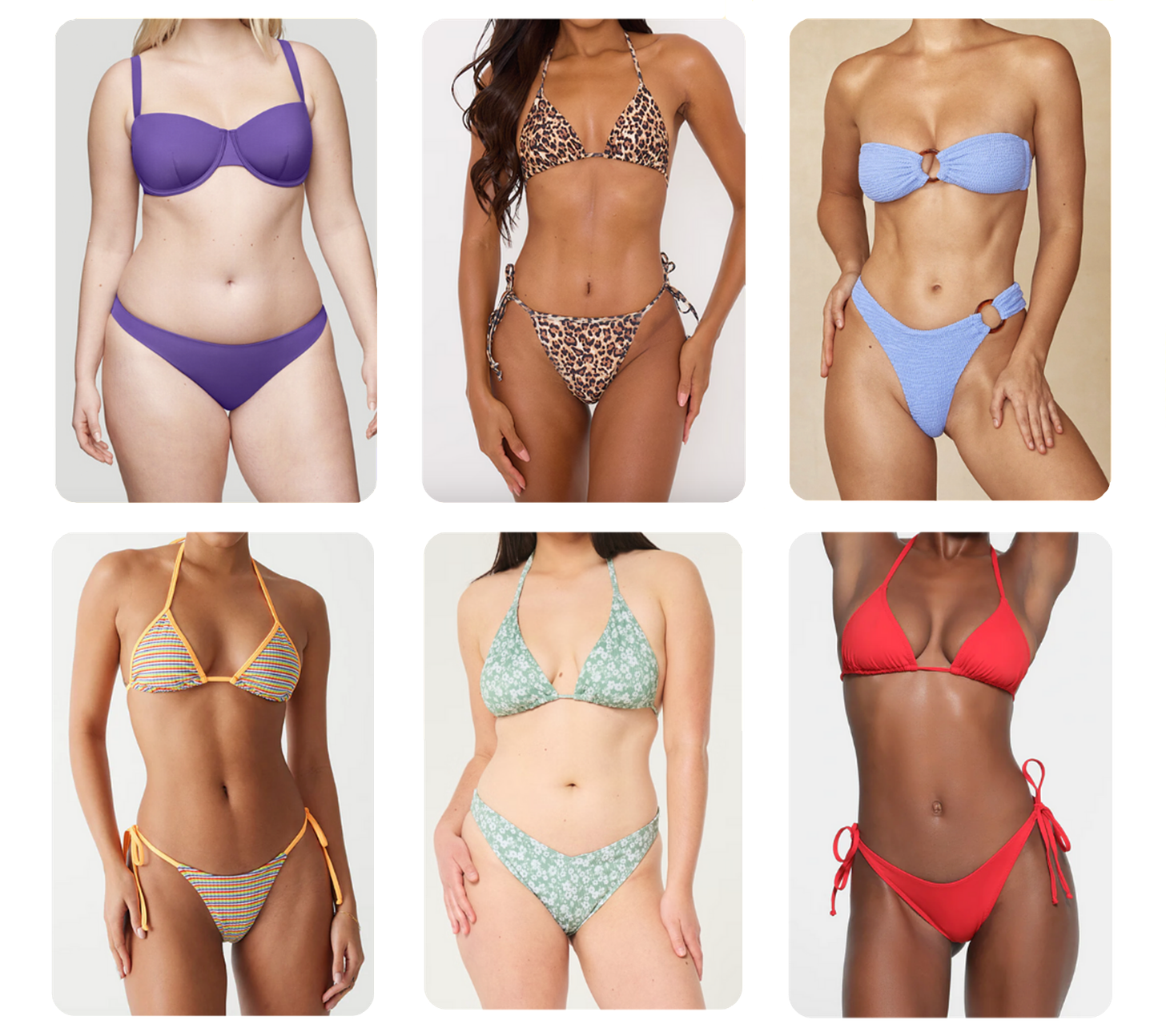Images of skimpy bikinis from various brands.