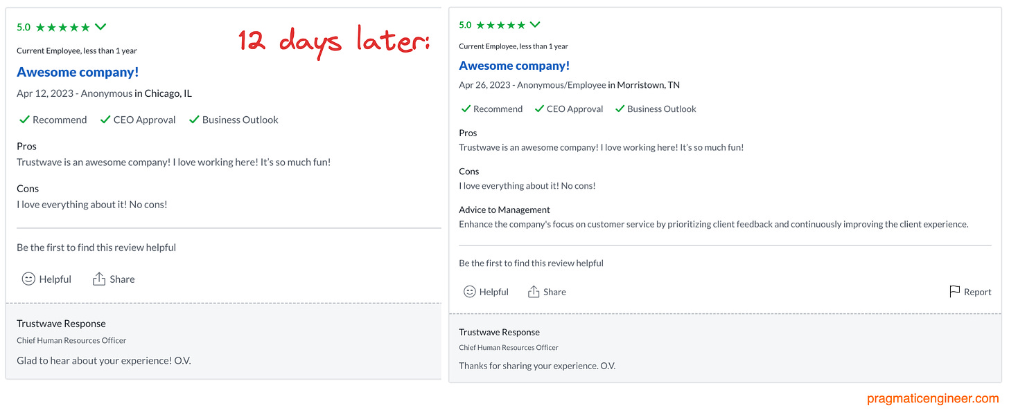 Trustwave’s Chief Human Resources Officer’s response to a duplicate review