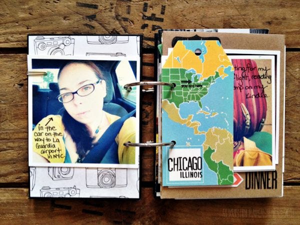 Another cardstock photo. Journaling written directly on the photo with Sakura microperm pen. I used a Studio Calico tag to mark the location on a map. 
