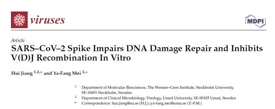 “SARS–CoV–2 Spike Impairs DNA Damage Repair and Inhibits V(D)J Recombination In Vitro” 