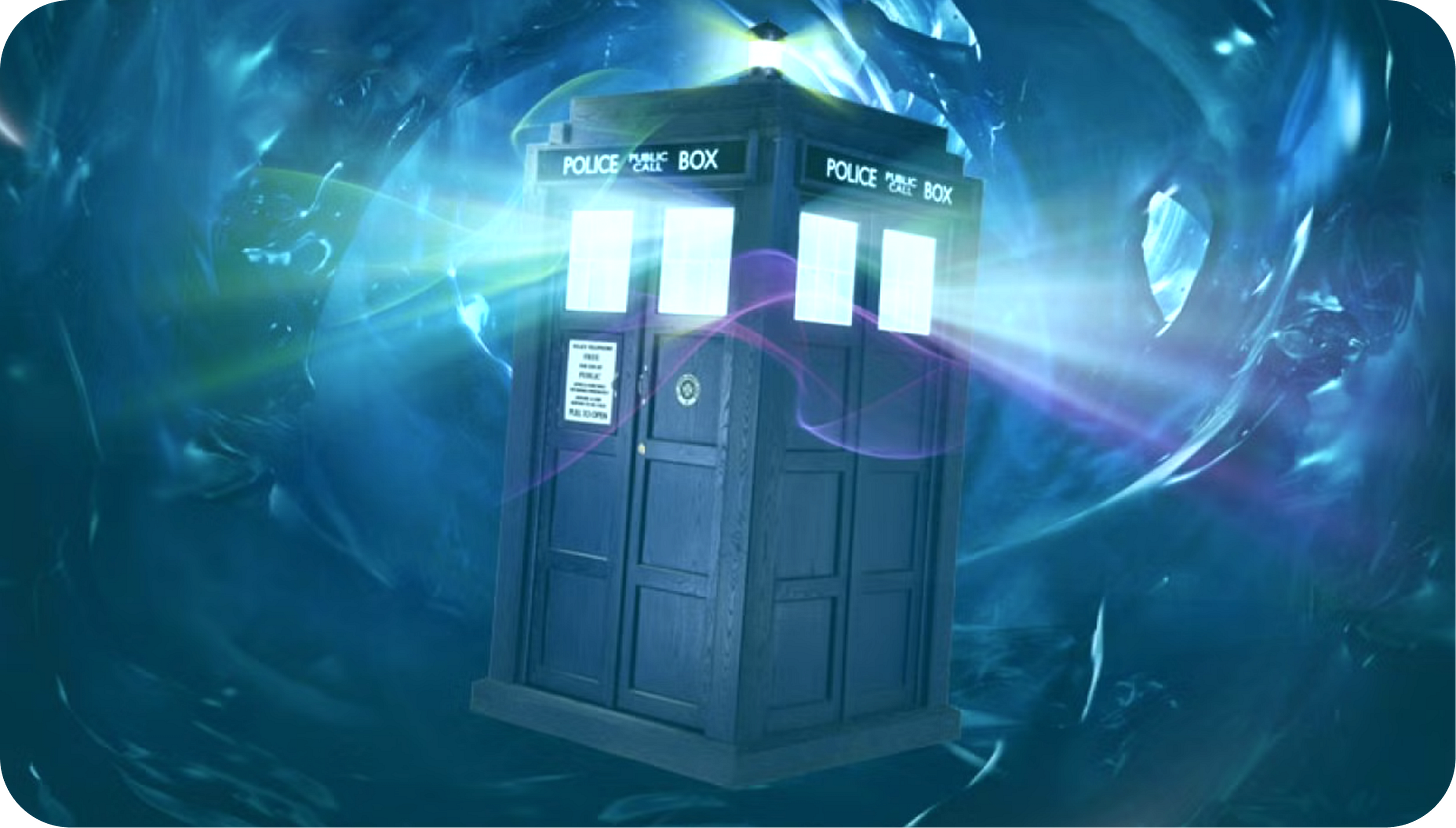 Doctor Who's Tardis flying through time and space