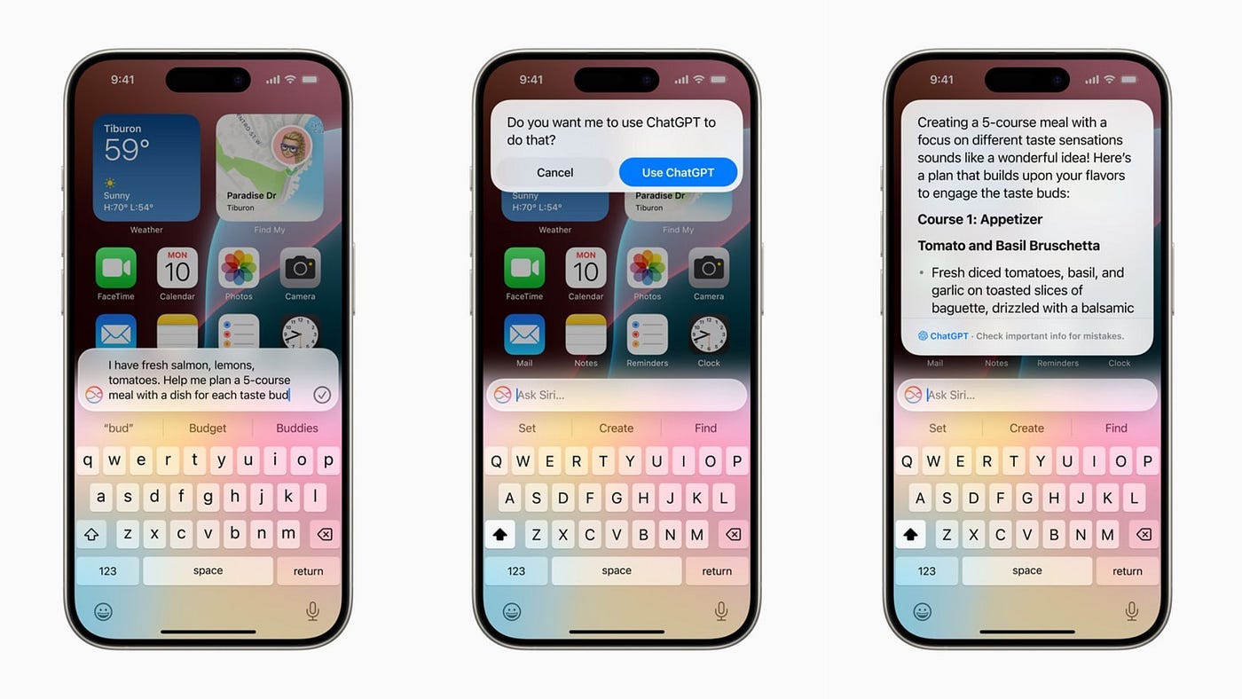 Apple Intelligence WWDC 2024 AI powered features. Siri with ChatGPT