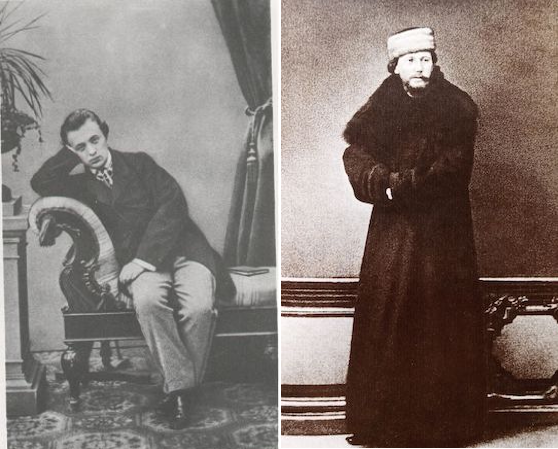 19th-century photos of men posing against lavish interiors