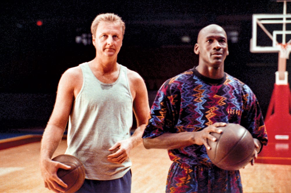 Horsin' around: Michael Jordan and Larry Bird battle for a Big Mac