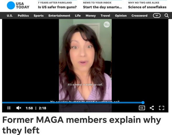 A screenshot of a USA Today video featuring Leaving MAGA and Stephania Messina.