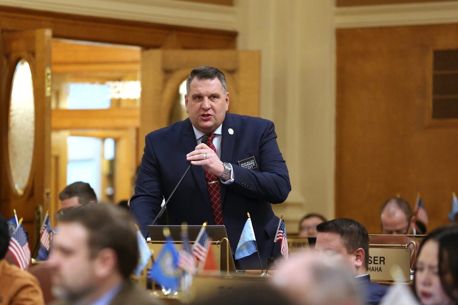 State Rep. Brian Mulder, R-Sioux Falls, speaks on the South Dakota House floor on Jan. 22, 2025. (Makenzie Huber/South Dakota Searchlight)