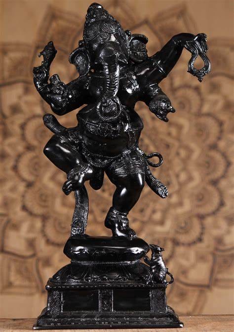 SOLD Dancing Black Ganesh 23" (#89bs107d): Hindu Gods & Buddha Statues