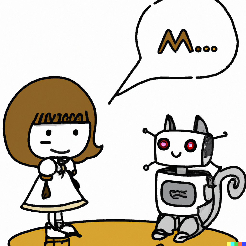 The result after I asked DALL·E to create an image of a cartoon cat speaking to a robot. There’s a cartoon character, but somehow my robot became a cat. 