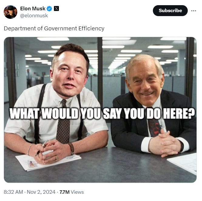 Dogecoin Fan Elon Musk Taps Ron Paul For Dept Of Government Efficiency