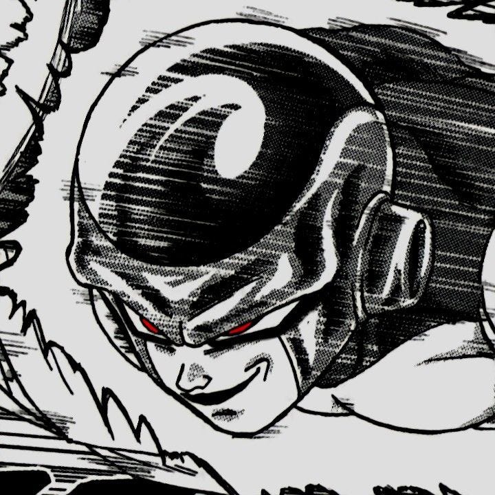 This may contain: an image of a drawing of a man with red eyes and headphones on his face