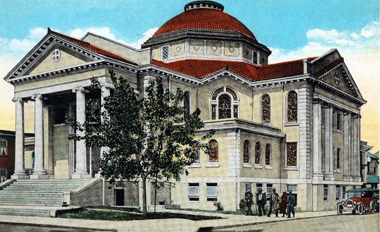 Postcard of the First Baptist Church building around the time the church was dedicated in 1928.