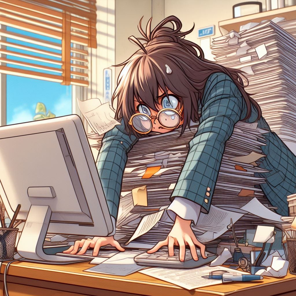 Messy desk/computer. Image by Bing.