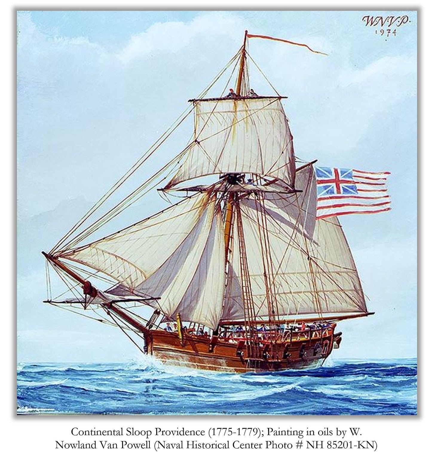 Continental Sloop Providence (1775-1779); Painting in oils by W. Nowland Van Powell (Naval Historical Center Photo # NH 85201-KN)