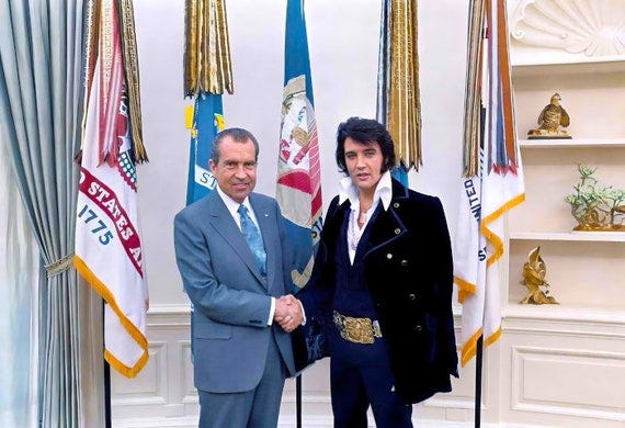 Richard Nixon Elvis Presley White House Handshake Colorized Photo Poster  Print