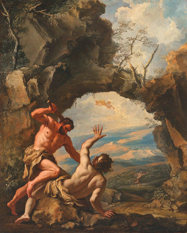 Cain smiting Abel with God's Expulsion of Cain from the Garden of Eden by  Sebastiano Ricci