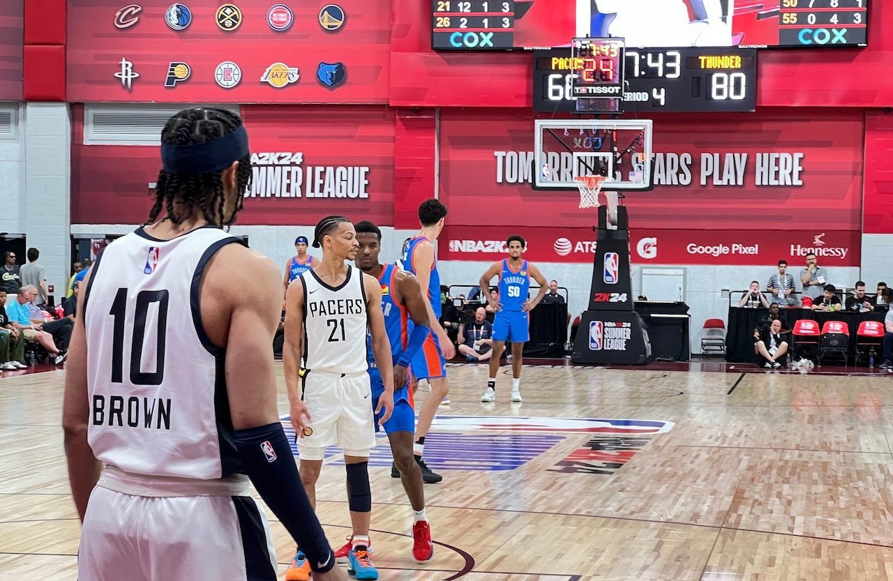 Kendall Brown and rookie Isaiah Wong playing summer league with the Pacers.