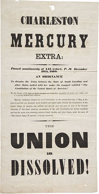 Charleston Mercury Secession Broadside  1860