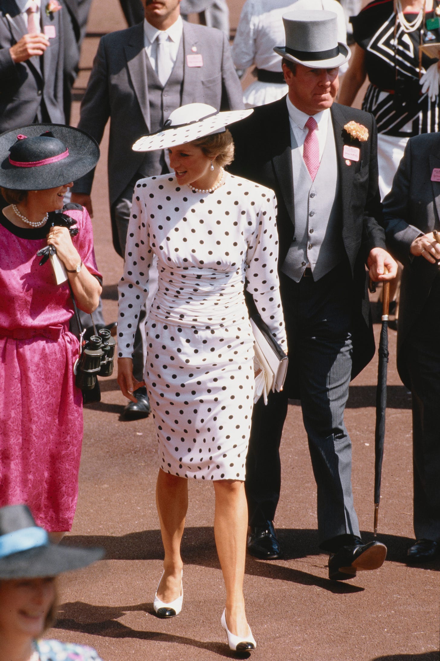 Diana wearing polka dot dress at Ascot
