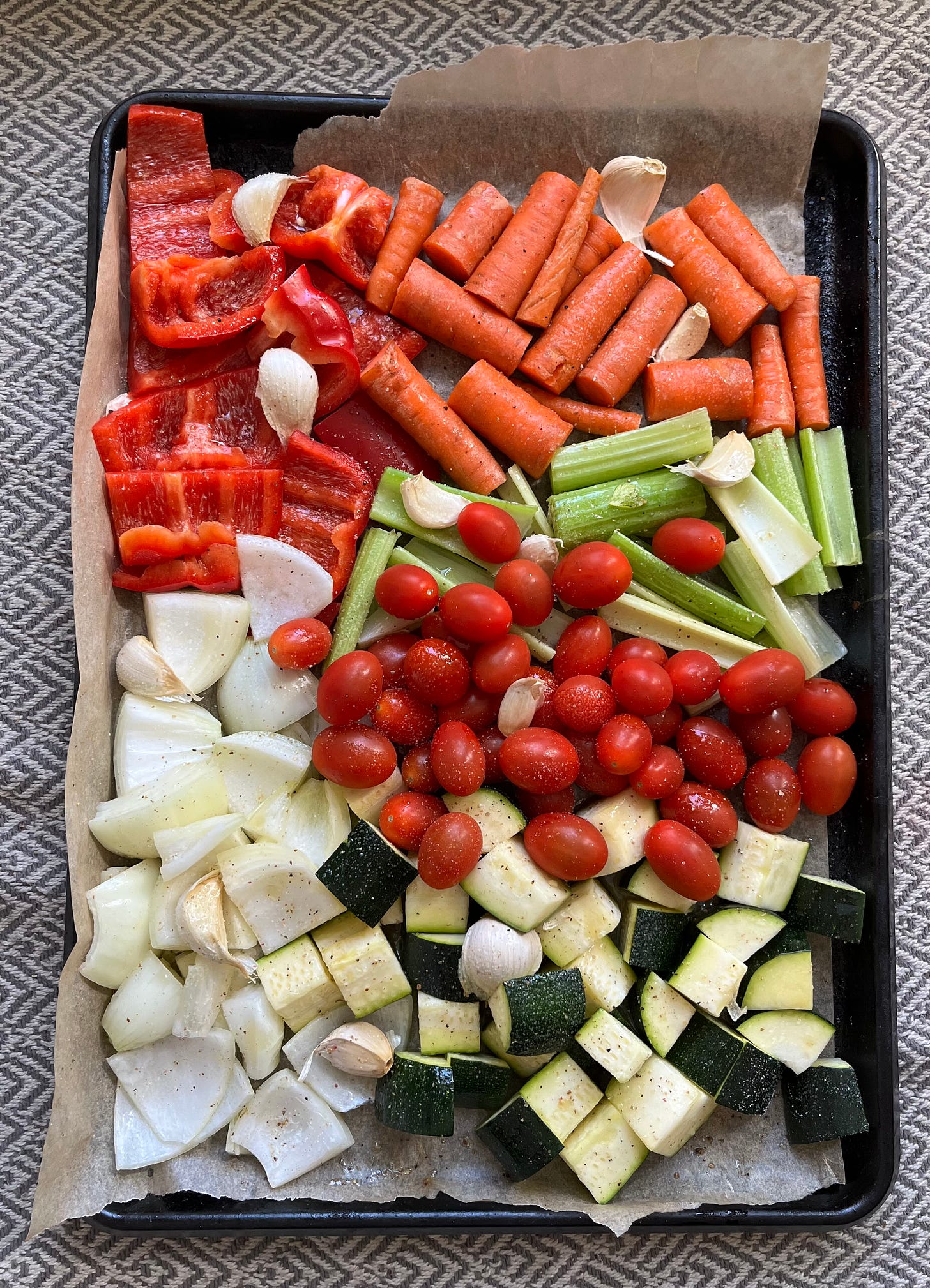 Tray of vegetables.