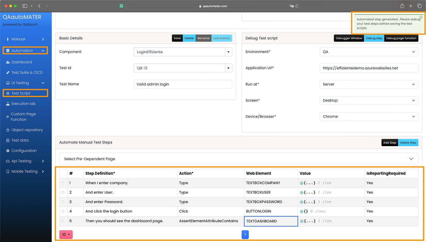 After generate the test will write the steps