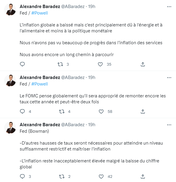 Tweets from Alexandre Baradez about inflation.