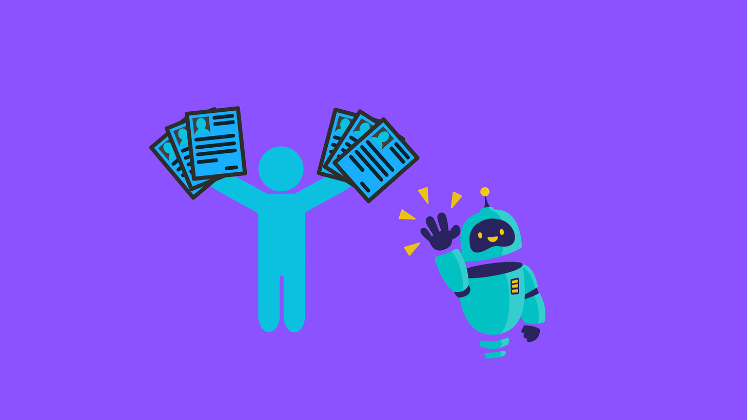 Image of man holding CVs and a robot