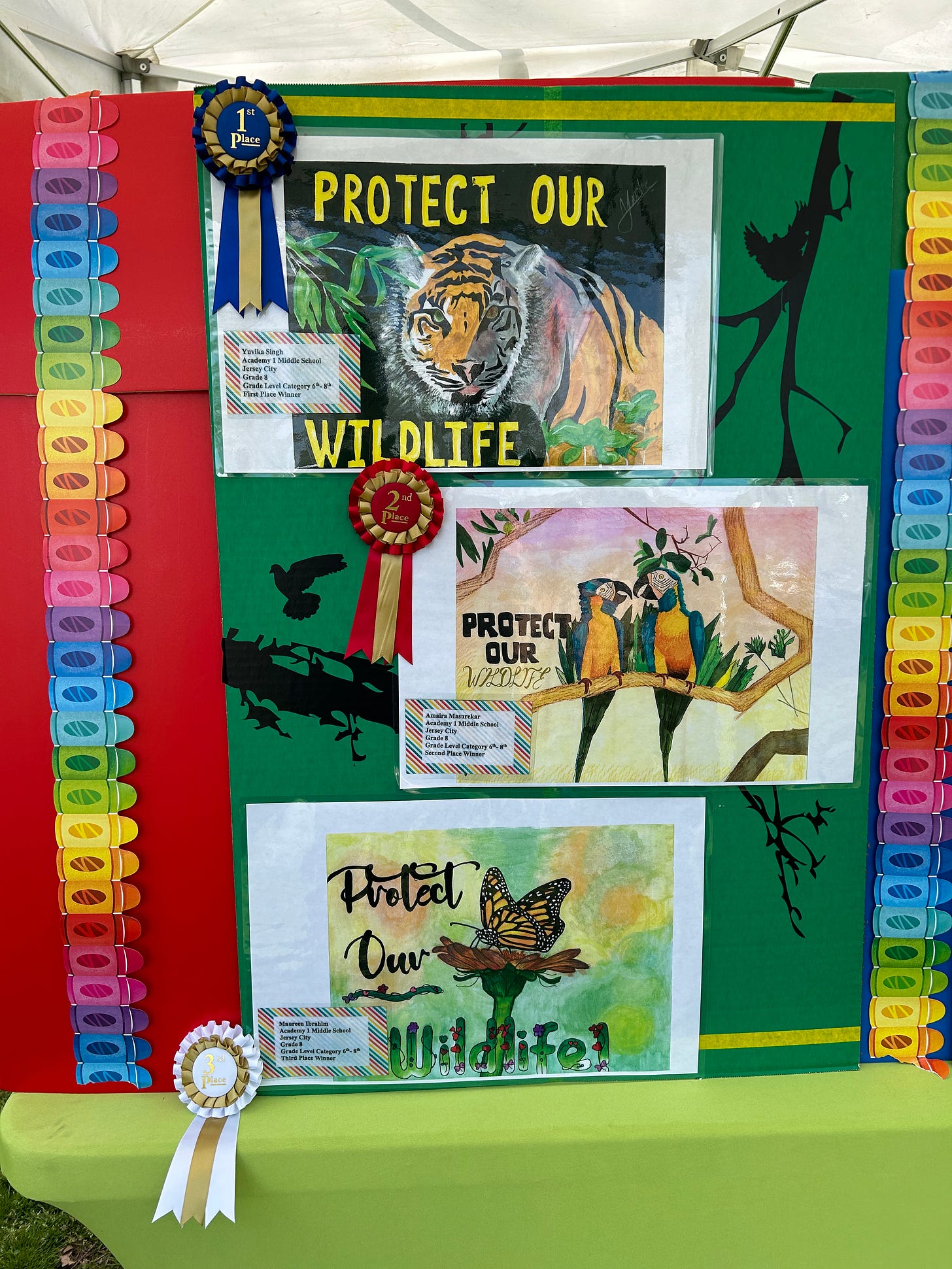 Very sweet mini exhibition of posters made by JCPS 8th graders on the theme of "protect our wildlife"