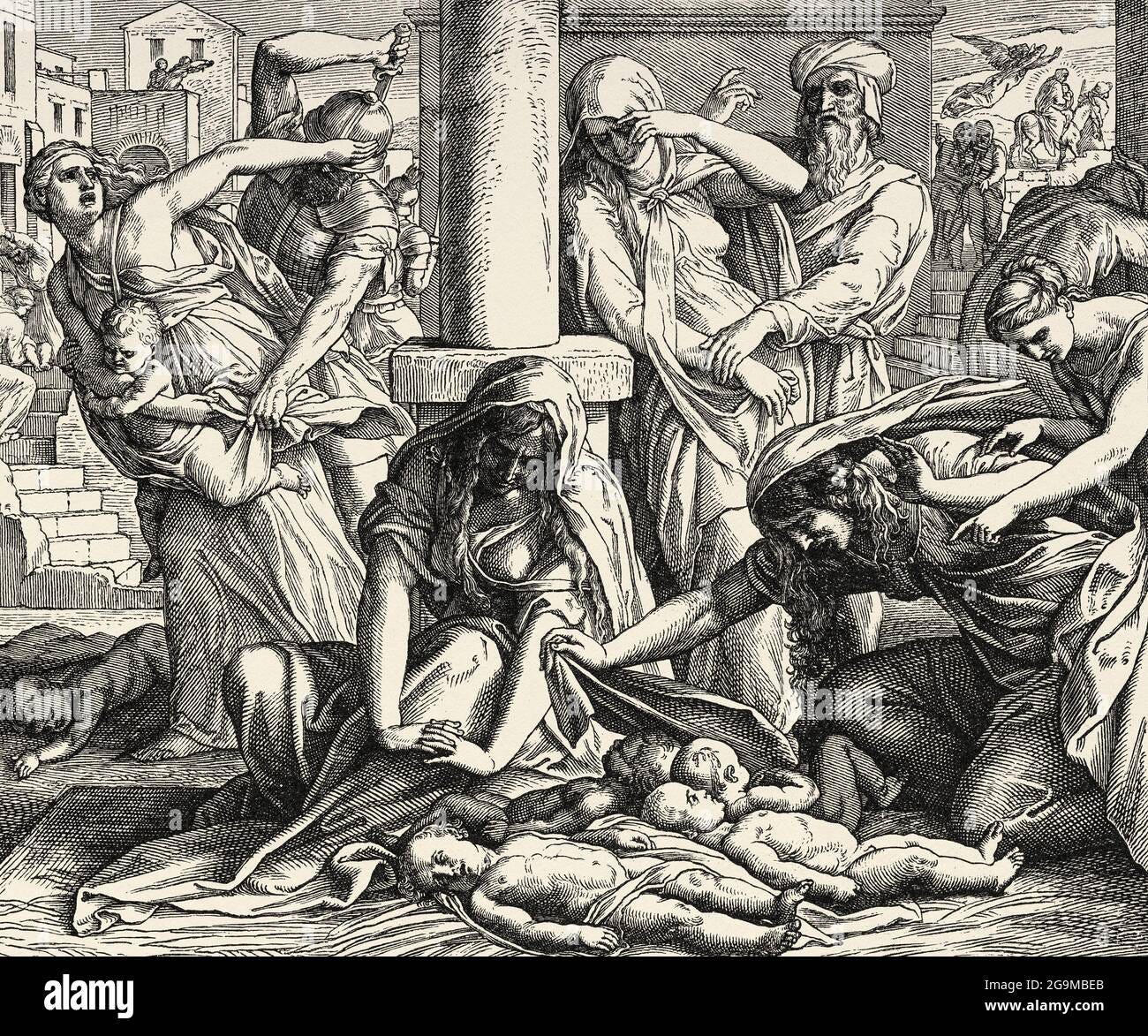 The child murder at Bethlehem. King Herod did kill all the children two  years below. Matthew book, New Testament Sacred biblical history. Old  engraving from the book Historia Sagrada 1920 Juan Lagui