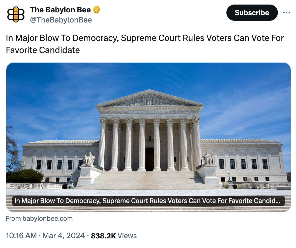 A screenshot of a social media post with United States Supreme Court Building in the background

Description automatically generated