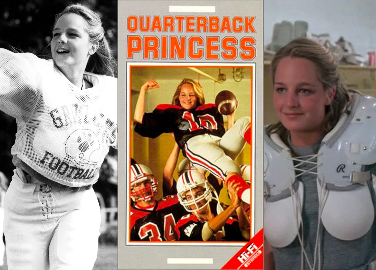Three screencapped images of Helen Hunt starring in "Quarterback Princess" (1983)