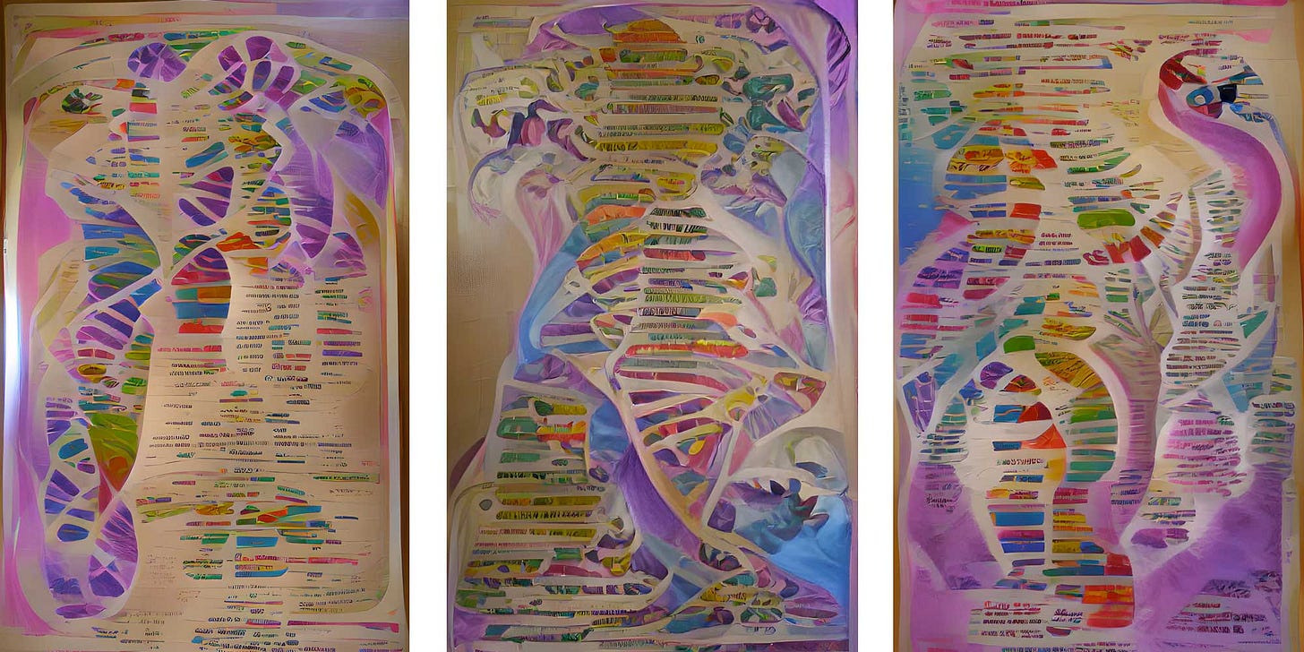 Three abstract images showing pathways of genealogical information