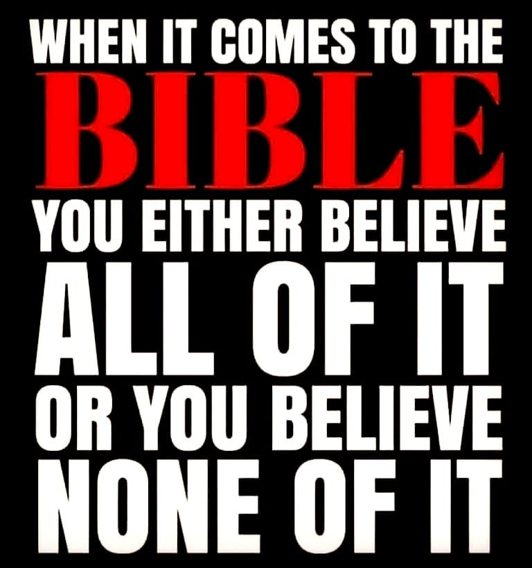 May be an image of text that says "WHEN IT COMES TO THE BIBLE YOU EITHER BELIEVE ALL OF IT OR YOU BELIEVE NONE OF IT"