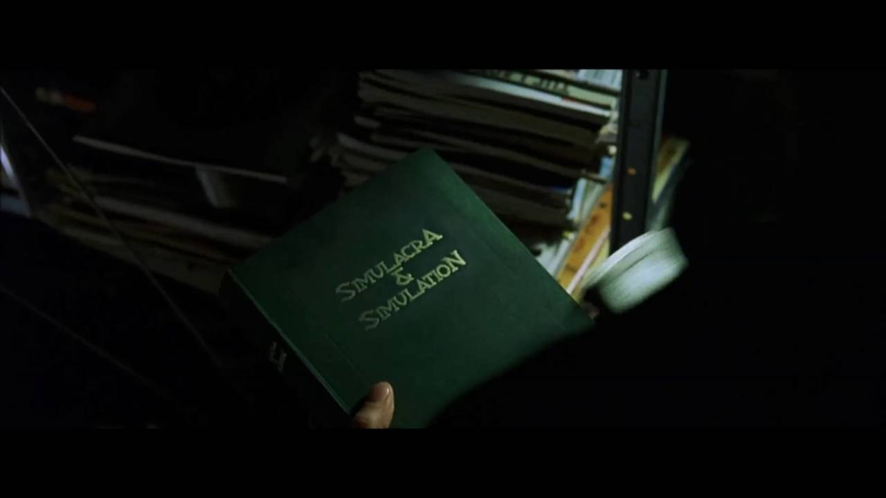 In The Matrix (1999) Neo stores his computer files in a book called  Simulacra & Simulation. Written by the philosopher Jean Baudrillard, it  focuses on the subject of reality as a simulation. :