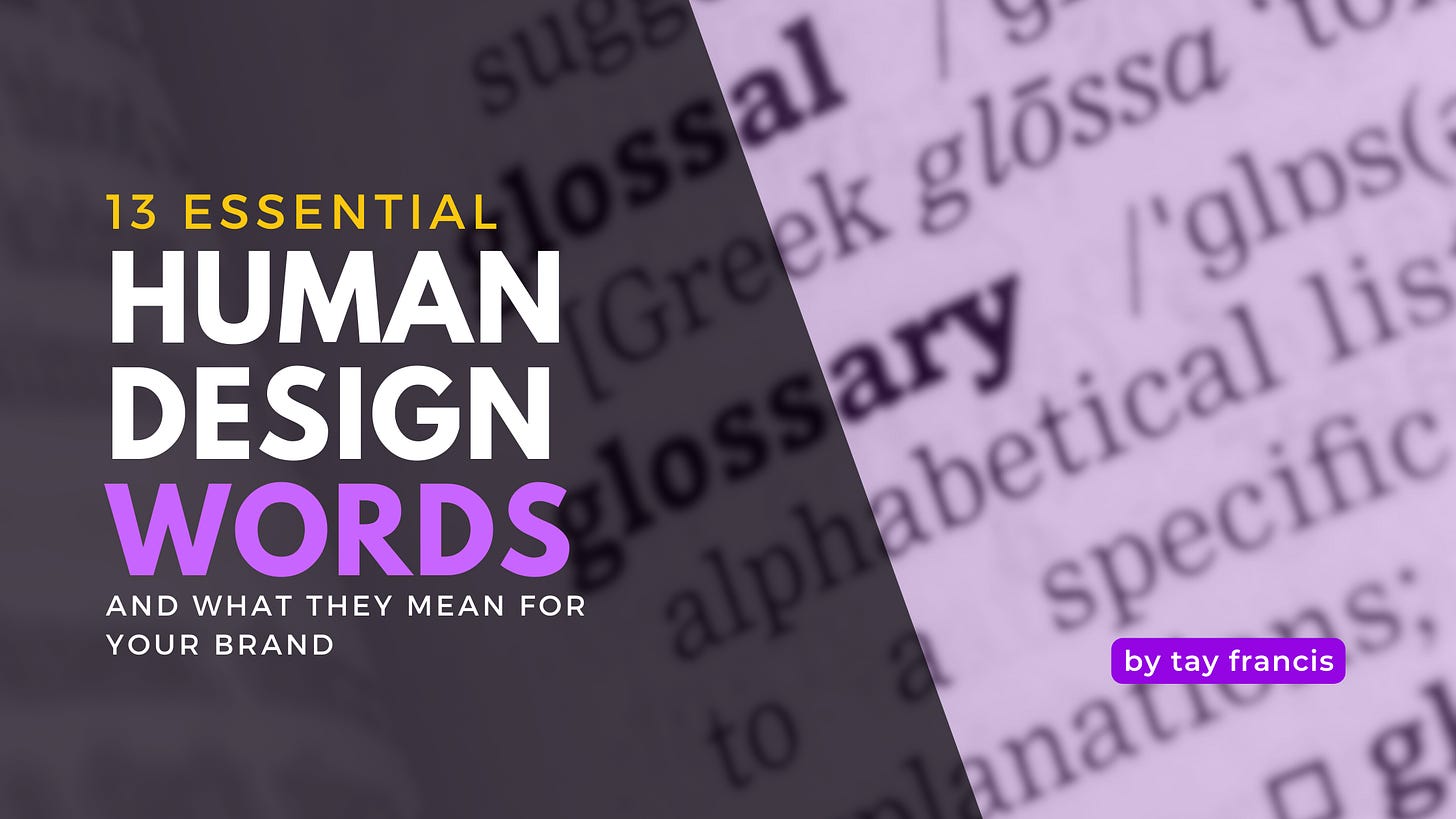 13 essential human design words and what they mean for your brand by Tay Francis