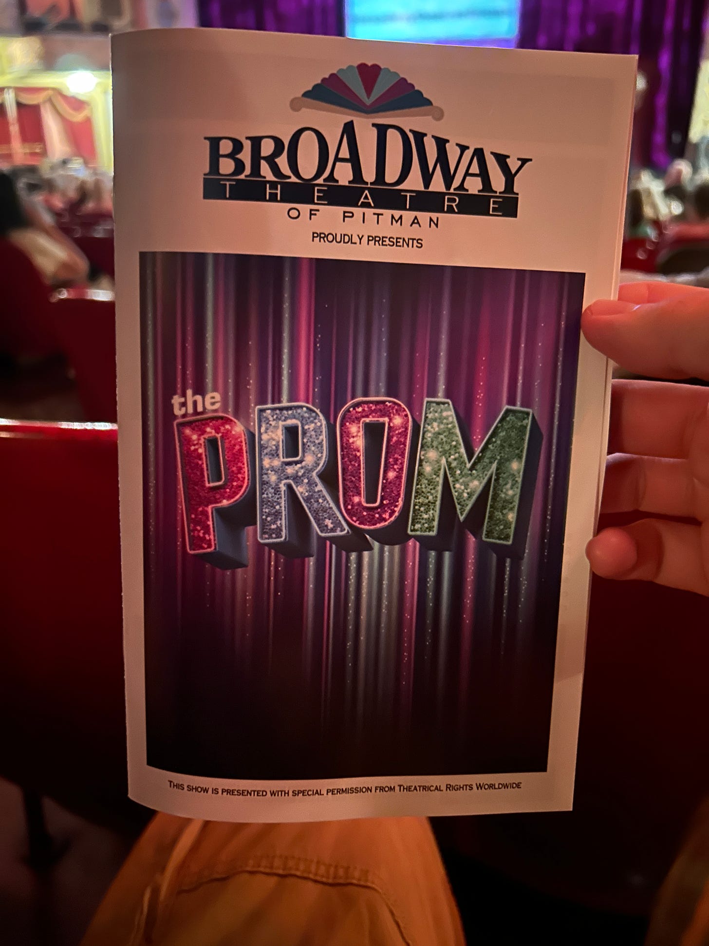 Theater program for The Prom at Broadway Theatre of Pitman