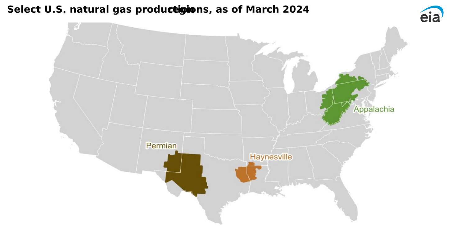 select U.S. natural gas production regions