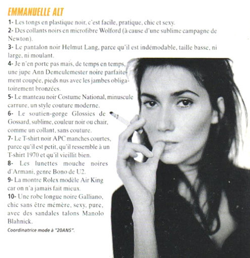 10 pièces mode à avoir selon la rédactrice mode Emmanuelle Alt.