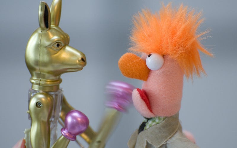 small metal animal boxing with beaker