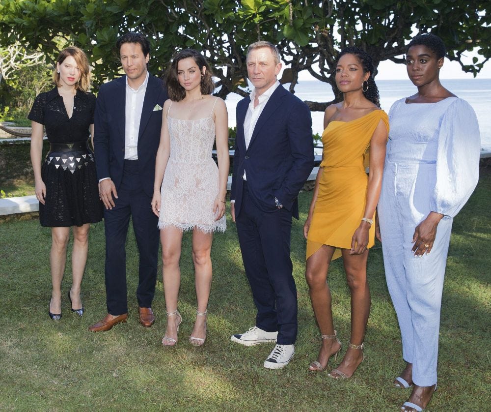 bond 25 cast lea seydoux ana de armas daniel craig naomie harris with lashan lynch