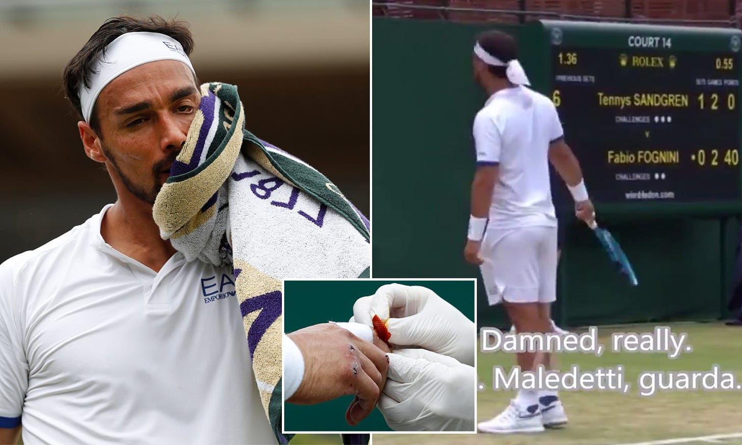 fabio fognini angry bomb at wimbledon