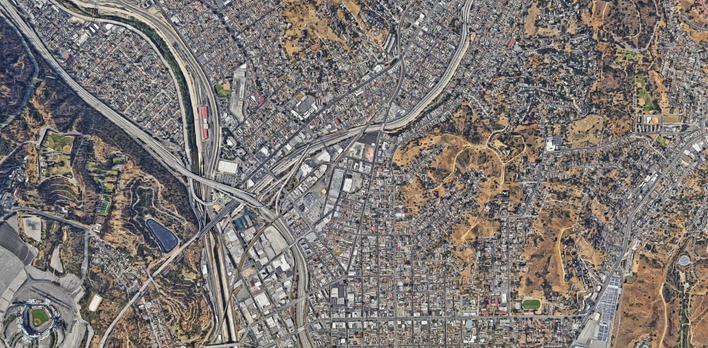 Aerial view of Dodger Stadium and surrounding area