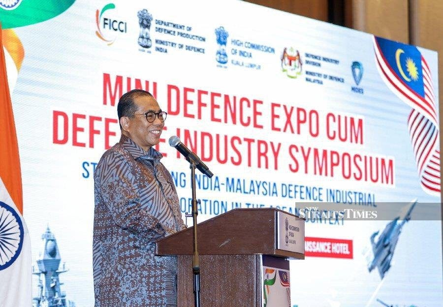 Defence Minister Datuk Seri Khaled Nordin at the Malaysia-India Mini Defence Expo and Defence Industry Symposium 2025 today. - NSTP/ASWADI ALIAS