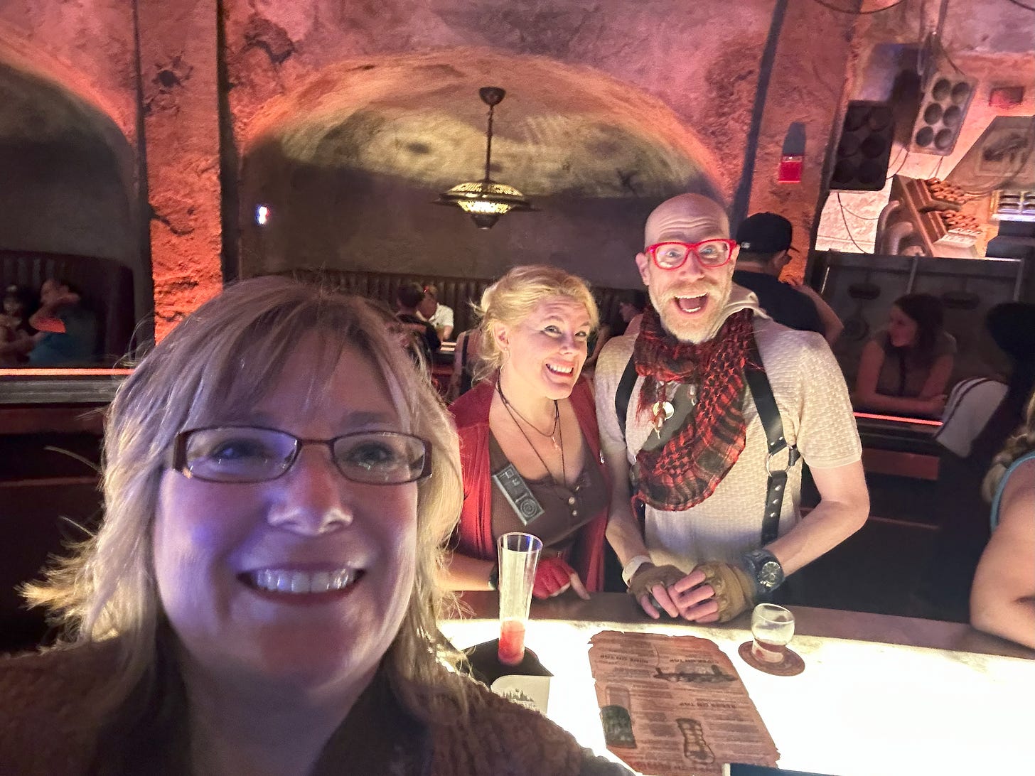 Cass and Noah inside Oga's Cantina, in a selfie taken by their bartender
