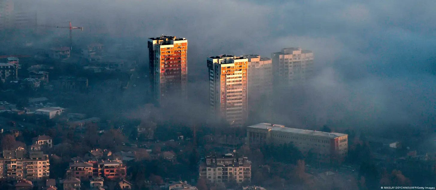 High-rise buildings in an area with a high level of air pollution in Sofia, Bulgaria
