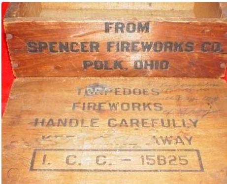 A wooden shipping crate for fireworks.