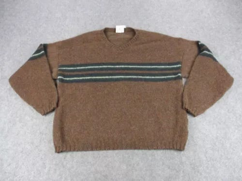 VINTAGE Levis Sweater Mens Extra Large Brown Green Wool Blend V Neck Sweatshirt - Picture 1 of 8