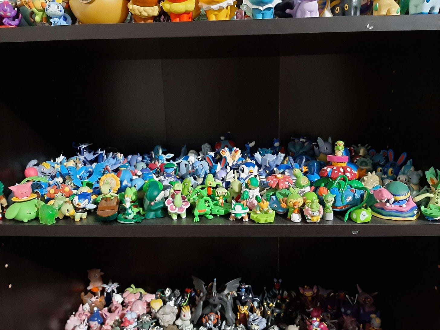 Miles has a tremendous number of Pokémon figures in his collection, there are so many in this picture alone that it's impossible to list each one!