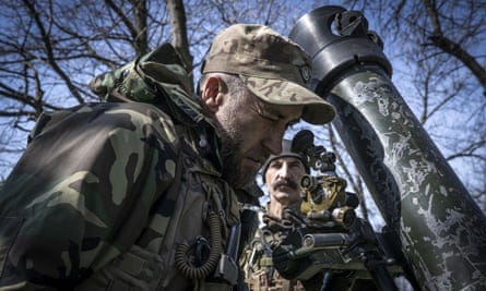 Ukrainian soldiers near the Bakhmut front in Donetsk, Ukraine, this week.