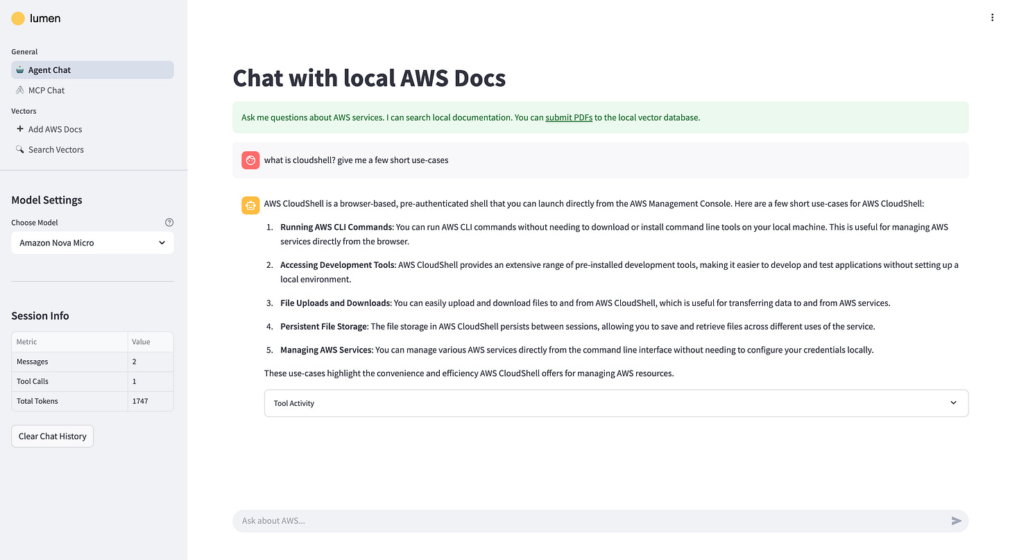 A screenshot showing an example of the RAG Chat interface.