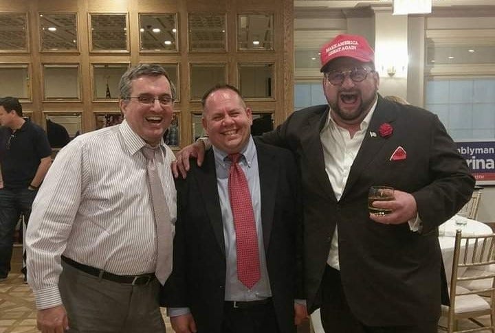 Ron Castorina's 2016 primary election victory party over Janine Materna. Castorina (center) is flanked by Luthmann (right) and attorney Sean O'Sullivan (left).